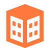 Un cube orange avec un bâtiment blanc à l'intérieur.