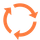 Une paire de flèches orange dans un cercle sur fond blanc.