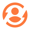 Un logo orange et blanc avec une personne dans un cercle.