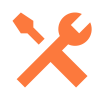Une icône de clé croisée et de tournevis orange sur fond blanc.