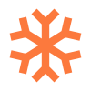 Une icône de flocon de neige orange sur fond blanc.