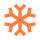 Une icône de flocon de neige orange sur fond blanc.
