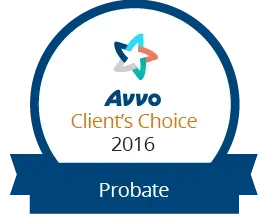 Avvo Client's Choice 2016 badge: blue ribbon, white text, star logo, 