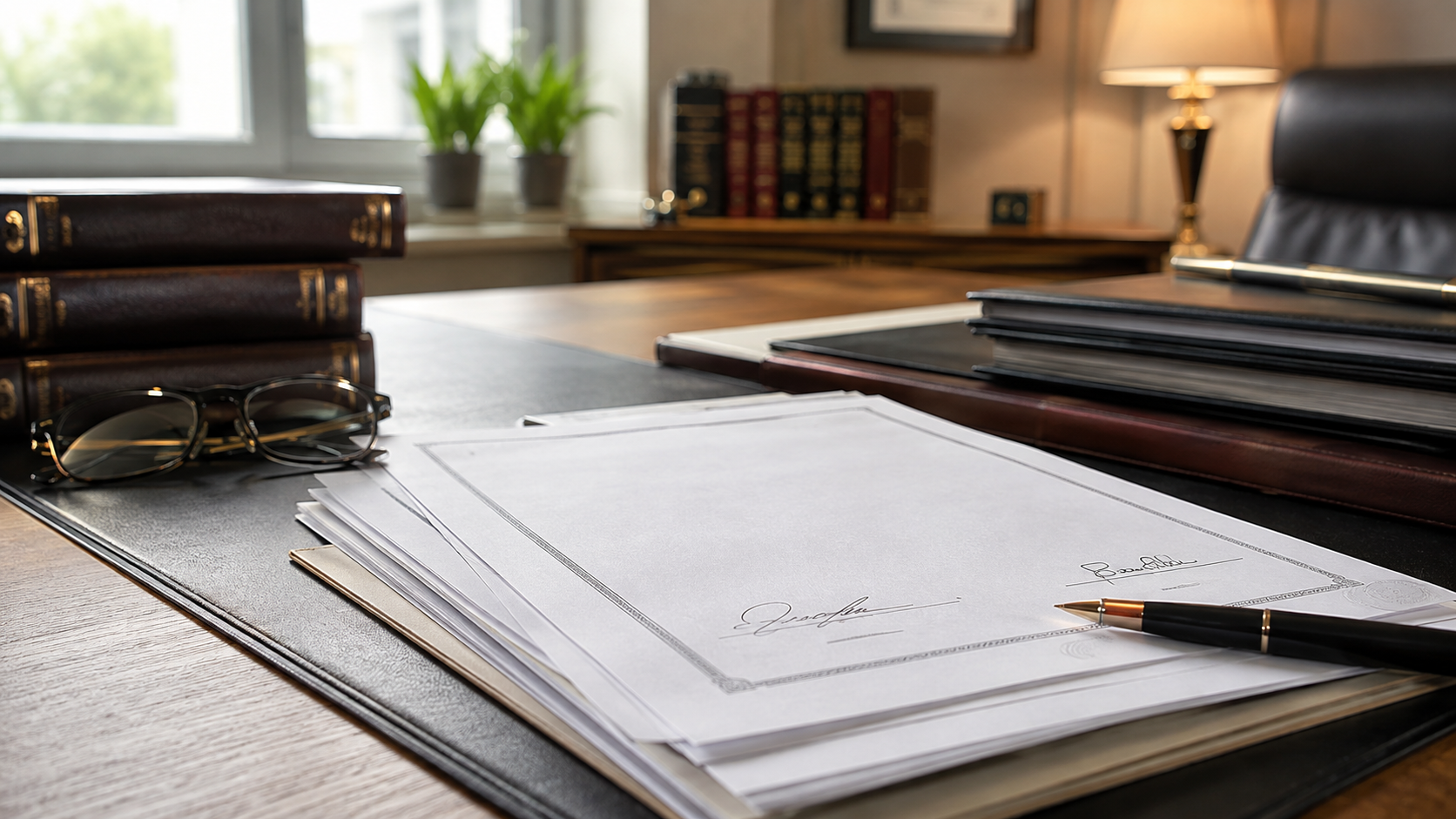 Completed will documents on office desk
