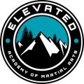 Elevated Academy of Martial Arts logo with mountains, pine trees, and teal, black, and white colors
