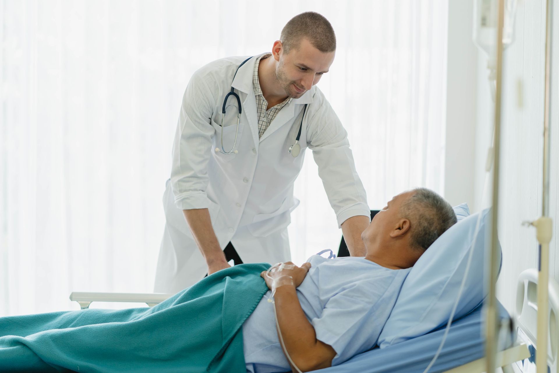 Bypass surgery recovery with a doctor checking on a patient