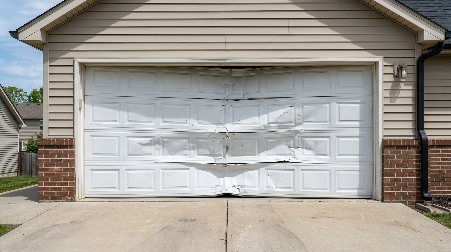 Damaged garage door needing garage door repair