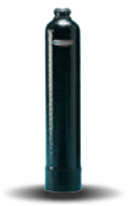 Tall black gas cylinder standing upright on a white background.