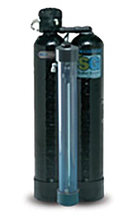 Two black SCBA air cylinders with a clear center pressure gauge tube