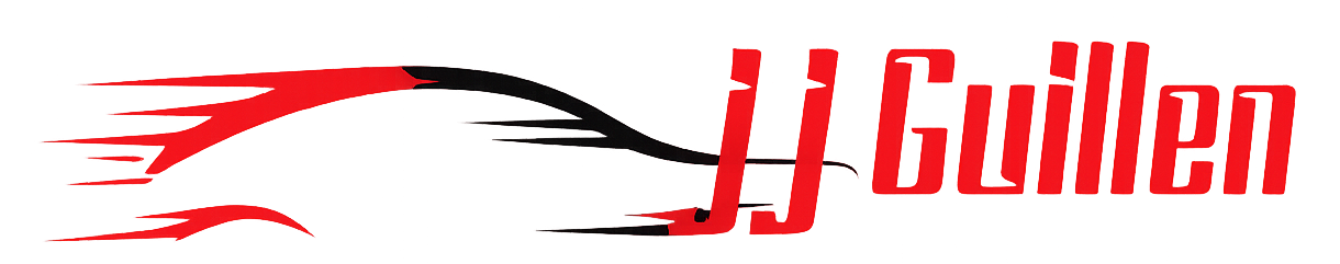 JJ Guilen logo with red text and a red-and-black swoosh graphic on a white background