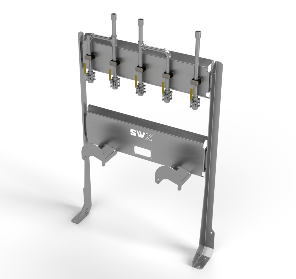 A 3d model of a stainless steel machine on a white background.