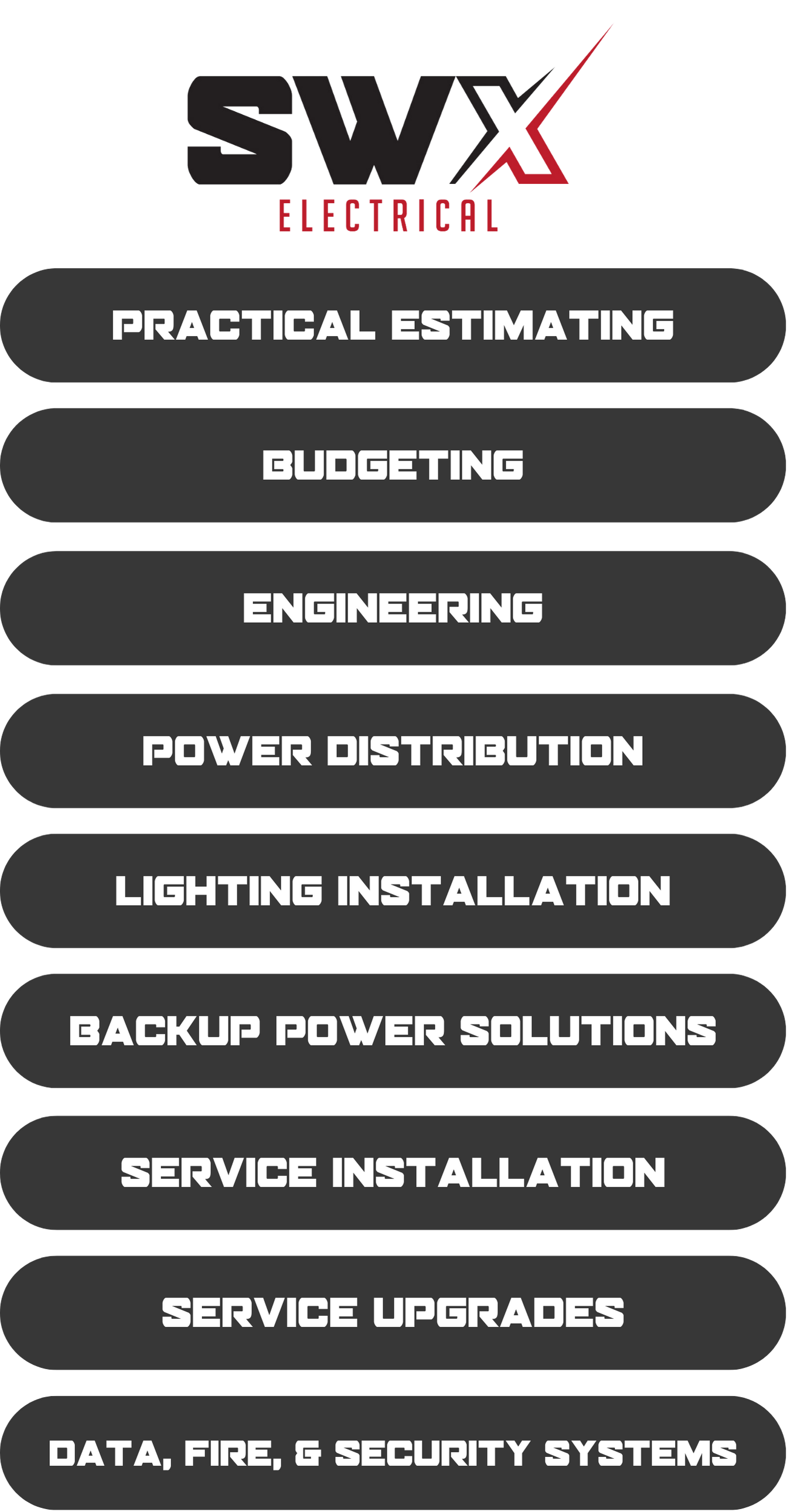 A screenshot of a website for swx electrical.