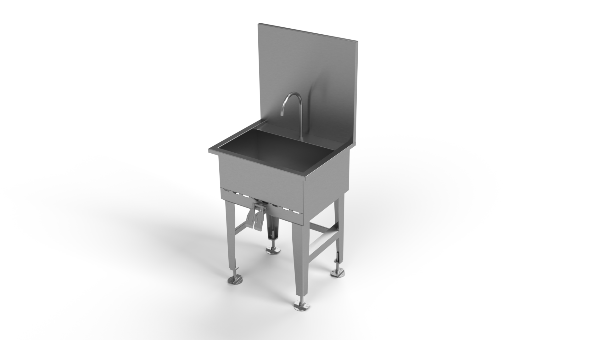 A stainless steel sink with a faucet on a white background.