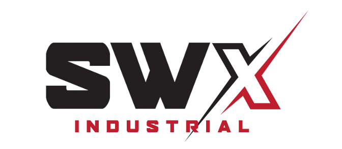A black and red logo for swx industrial