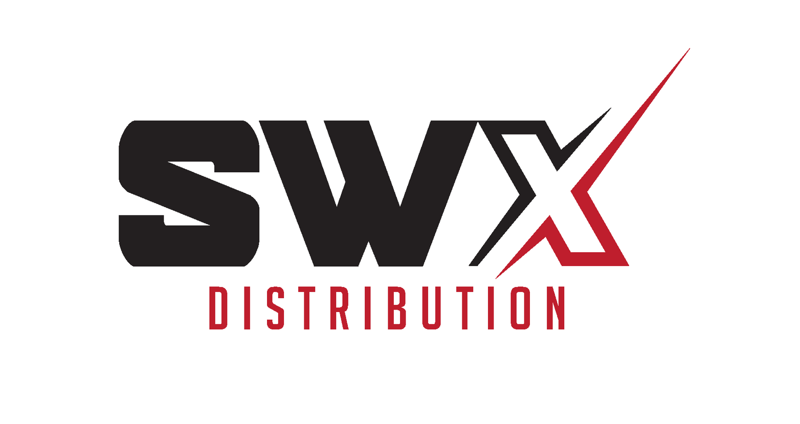 A black and red logo for swx distribution