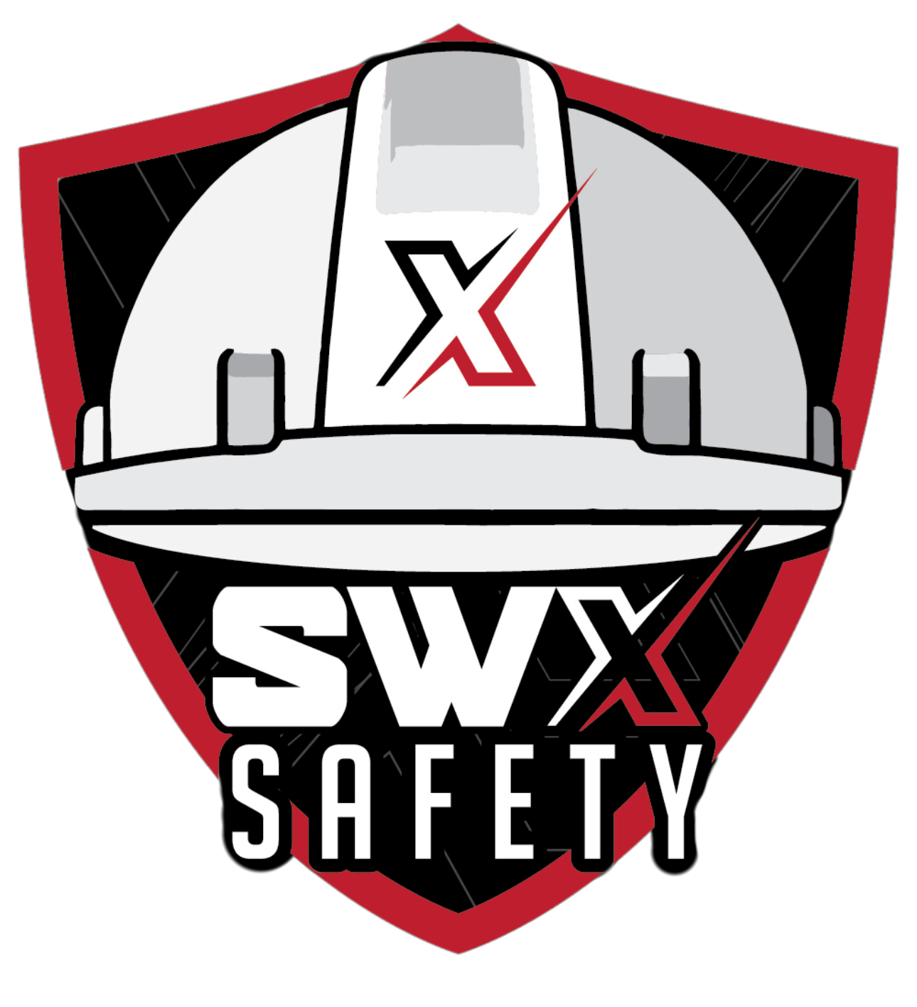 The logo for swx safety has a hard hat on it