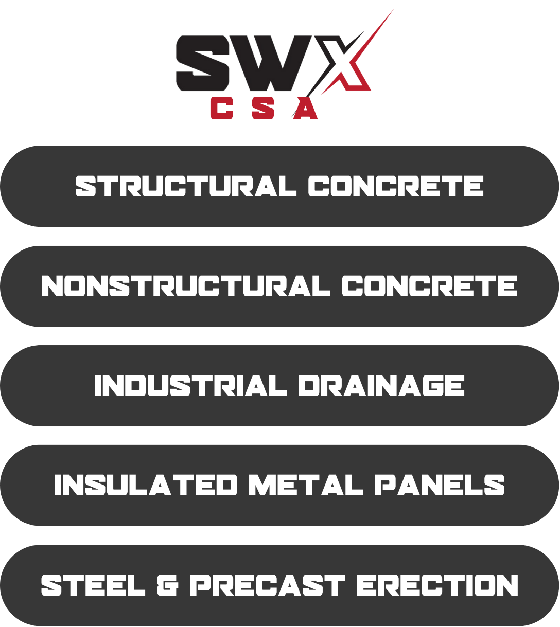 Swx csa offers structural concrete nonstructural concrete industrial drainage insulated metal panels steel g precast erection