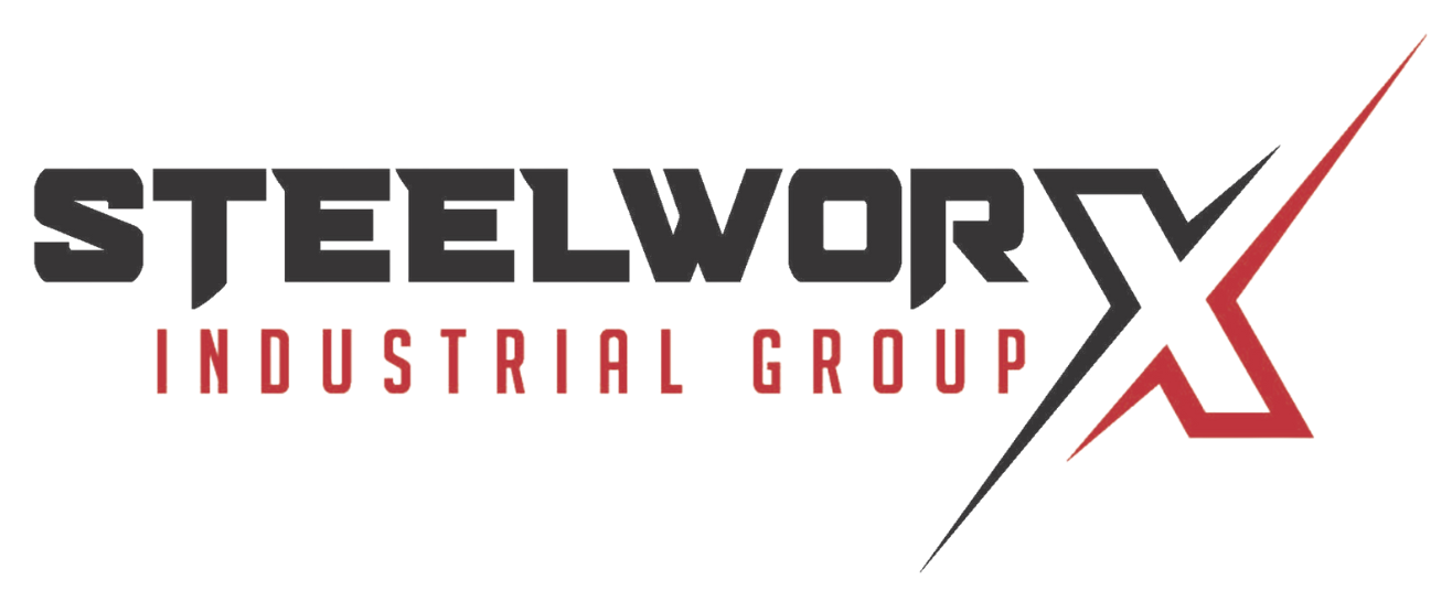 A black and red logo for steelwork industrial group