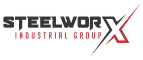 A black and red logo for steelwork industrial group