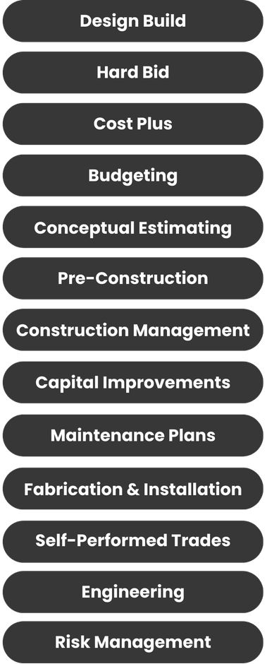 Self-Performed Subcontracting Capabilities for Industrial and Commercial Construction: Process Piping, Millwright, Earthworx, Engineering, Manufacturing, Fabrication & Installation, CSA Civil, Structural, Architectural, MEP Mechancial, Electrical, Plumbing
