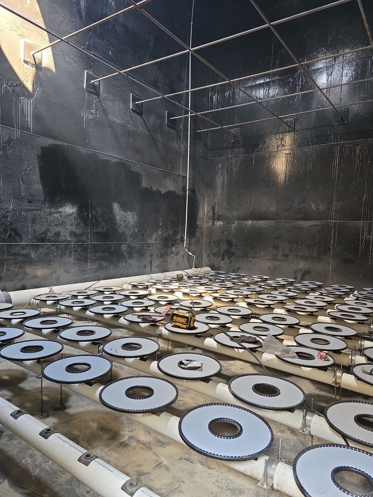 A large room with a lot of circles on the floor.