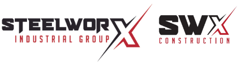 The logo for steelwork x industrial group and swx construction