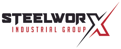 A black and red logo for steelwork industrial group