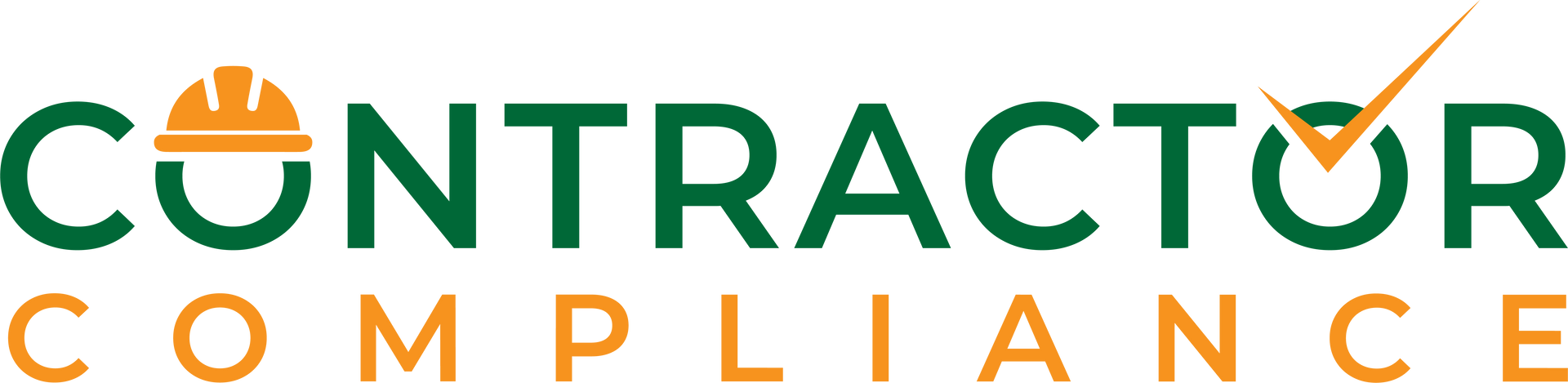 A logo for contractor compliance with a hard hat and a check mark.
