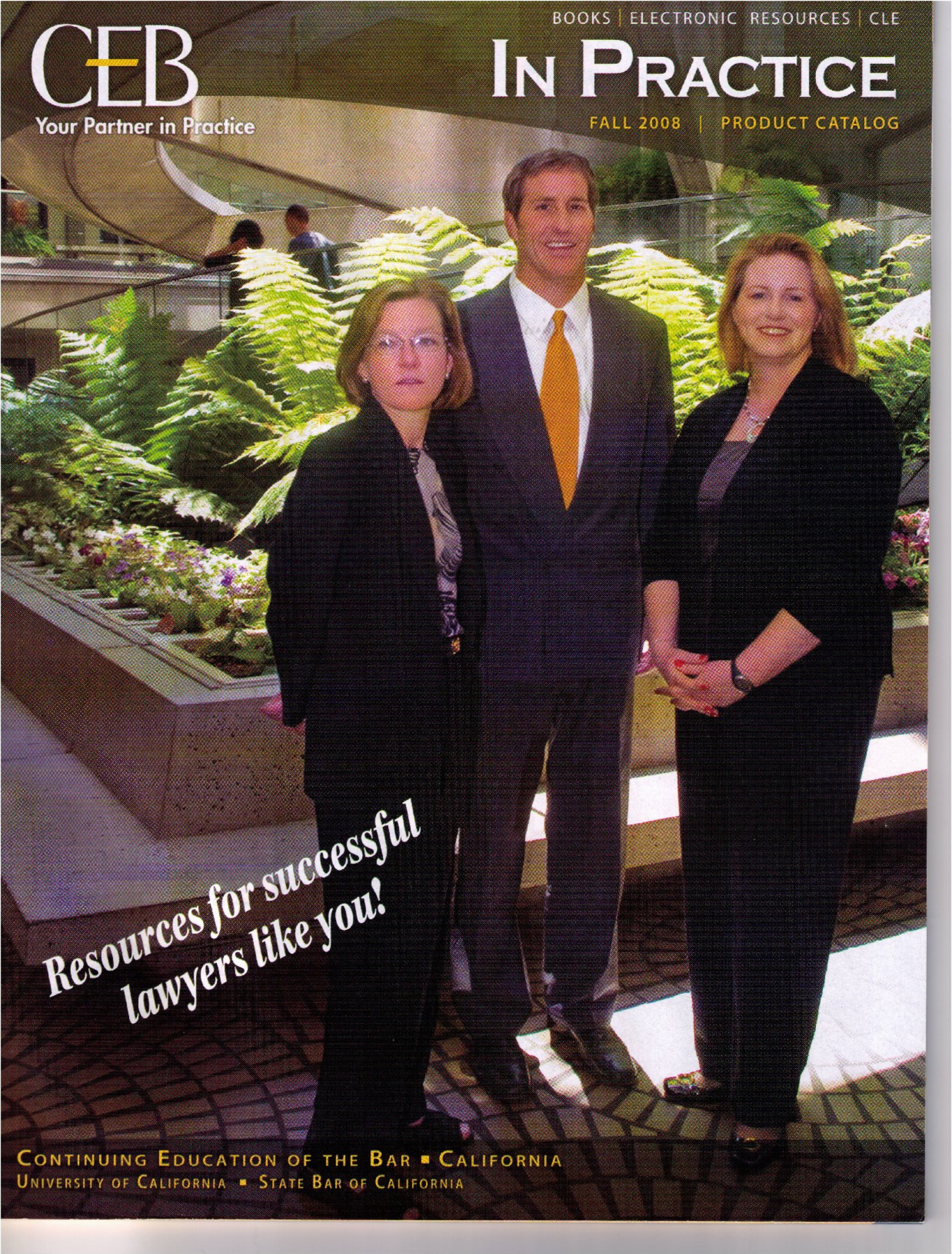 Three professionals pose, in suits, in a corporate atrium. Magazine cover: CEB