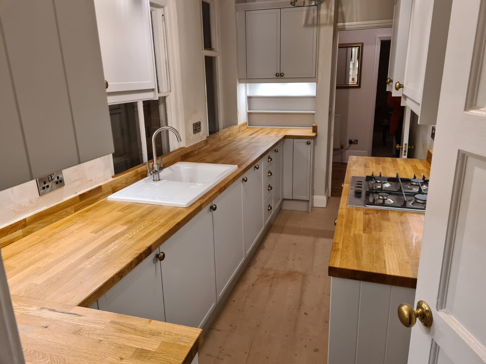 traditional cream kitchen with wood block worktops