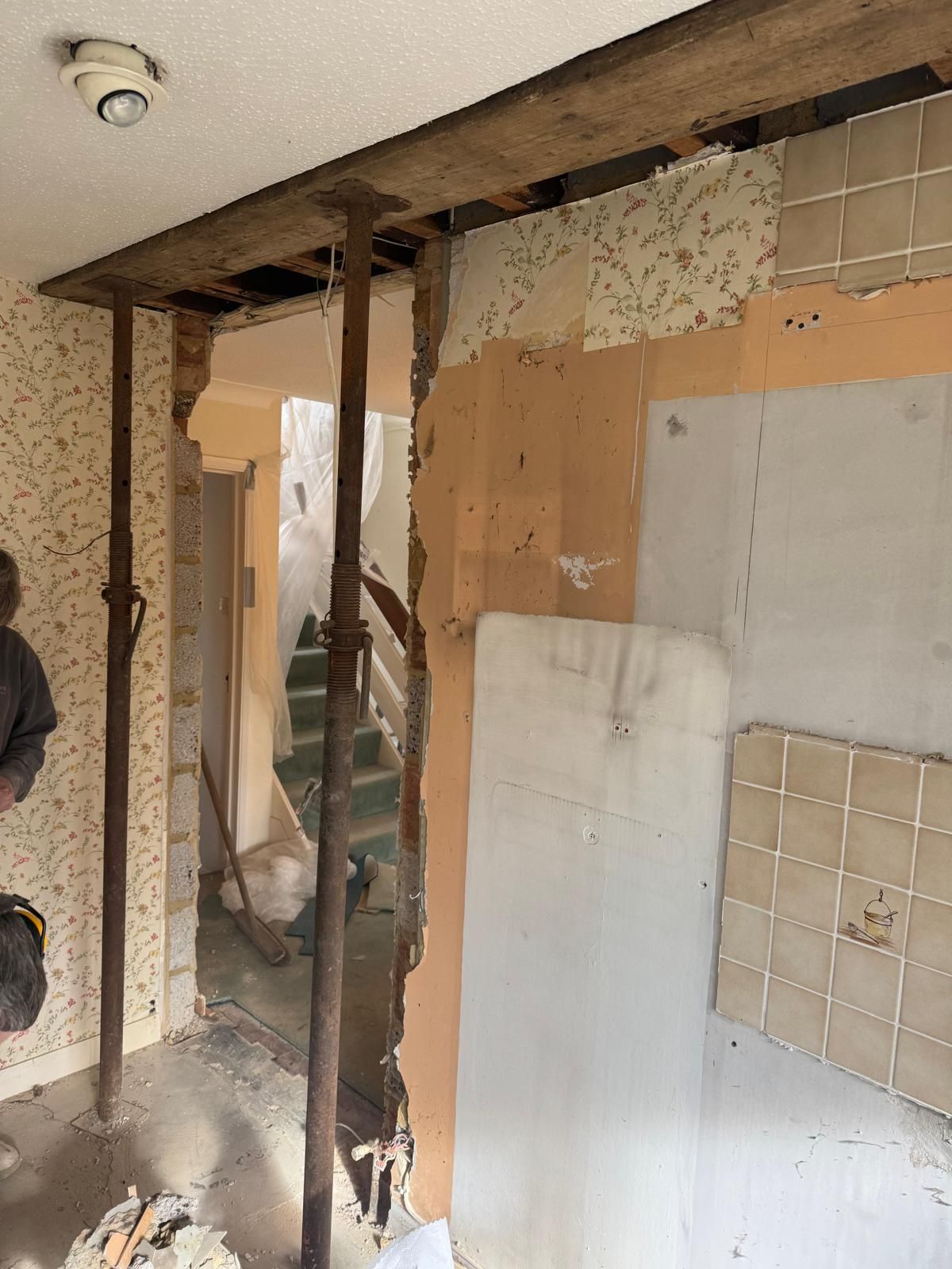 opening formed in wall with props