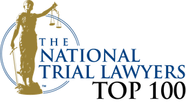 National Trial Lawyers Top 100 logo with gold statue and blue text