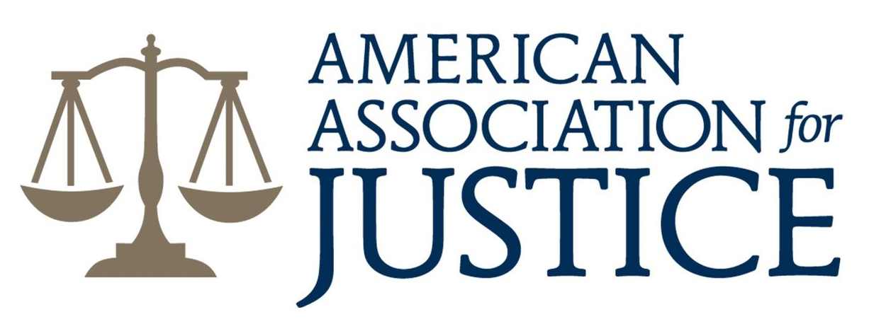 American Association for Justice logo with gold scales of justice and blue text
