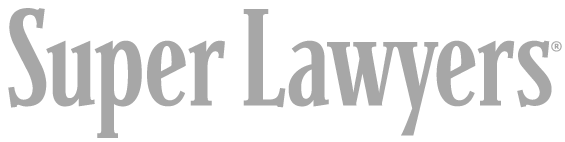 Super Lawyers logo in gray serif text with yellow accent line underneath