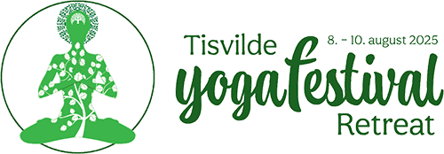 Et logo til et yogafestival-retræte med en silhuet af en person i lotusposition.