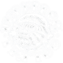 Circular emblem of a crowned face with radiating ornaments, in very light monochrome relief