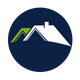 Blue circle with stylized white and green house roof outline.