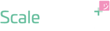 Logo voor Scale Finance, een financiële onderneming, met een groen-blauw kleurenschema en een roze smiley-icoon.