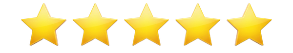 Five gold stars in a row on a light background