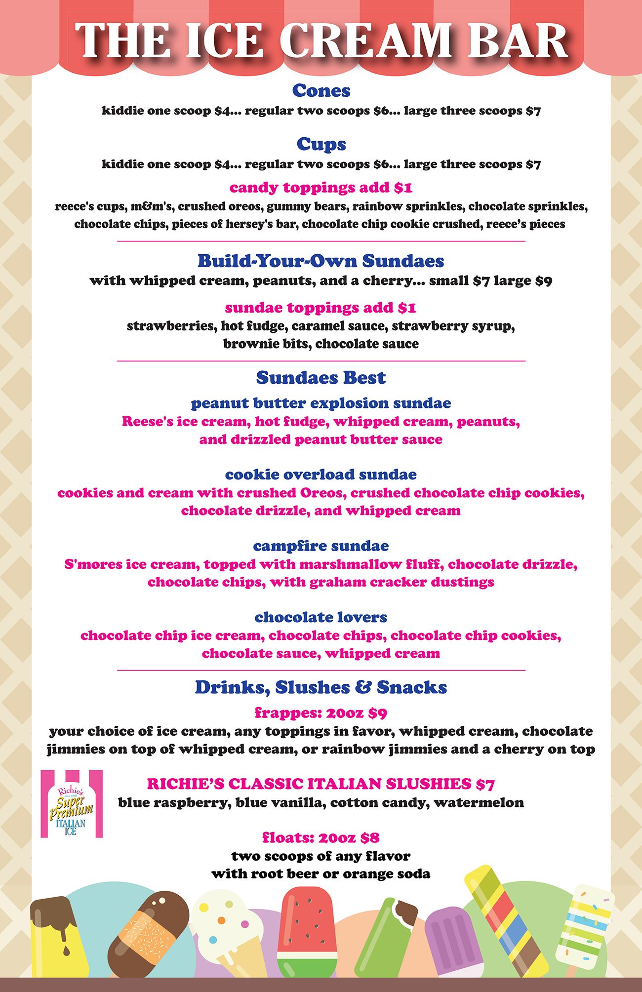 Ice cream menu