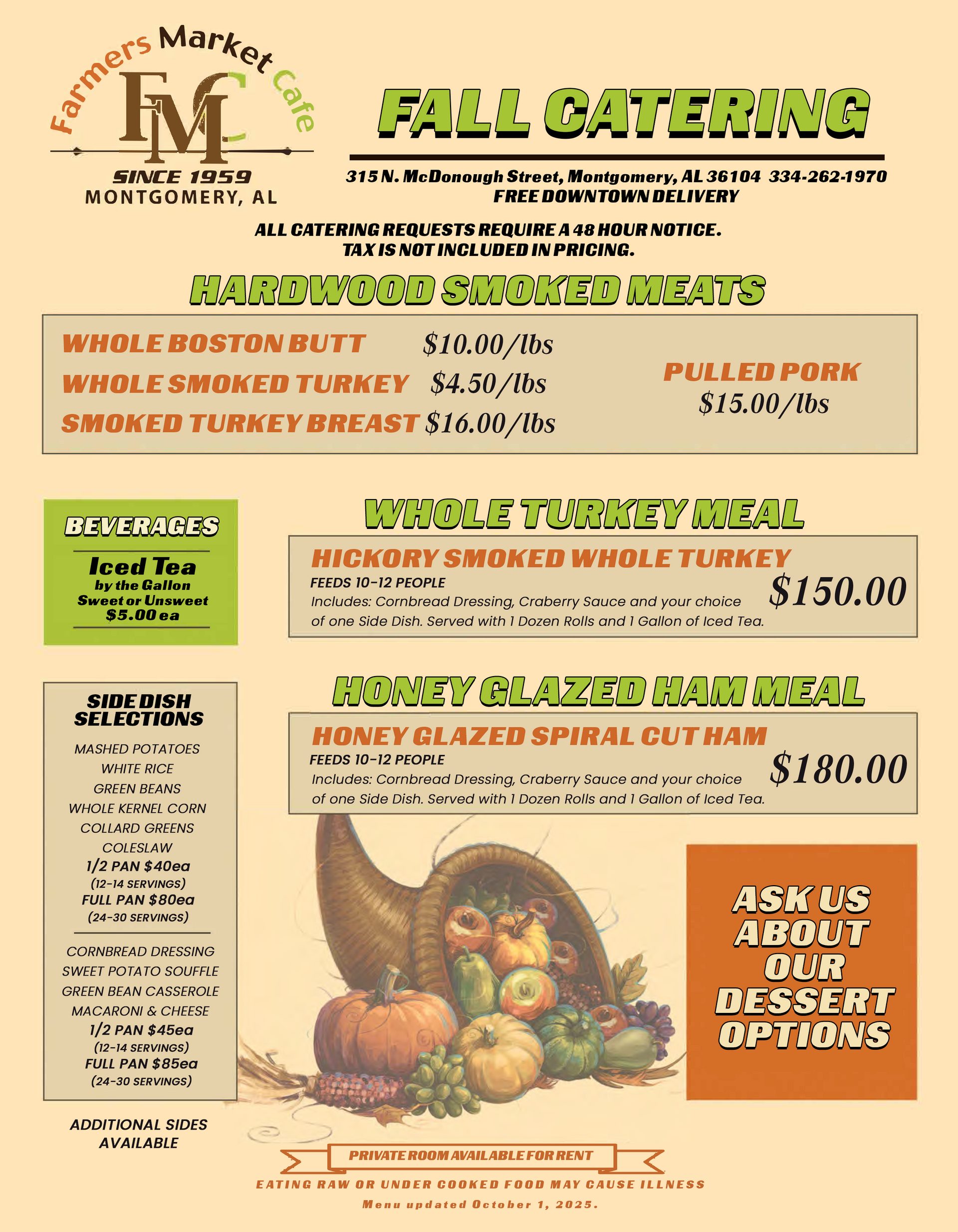 Farmers Market Cafe FALL HOLIDAY Catering Menu