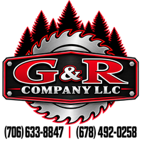 G&R Company LLC logo with pine trees, circular saw blade, and phone numbers 706-633-8847 and 678-492-0258
