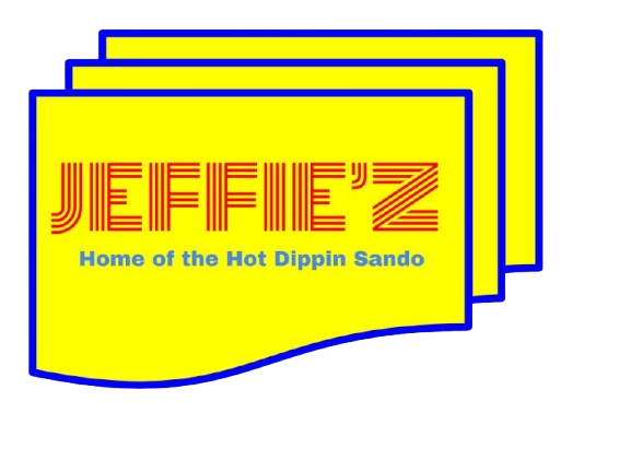 A logo for jeffie 'z home of the hot dippin ' sando