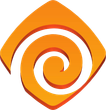 Logo arancione stilizzato a forma di spirale all'interno di un diamante inclinato, con effetto sfumato.