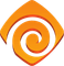Logo arancione stilizzato a forma di spirale all'interno di un diamante inclinato, con effetto sfumato.