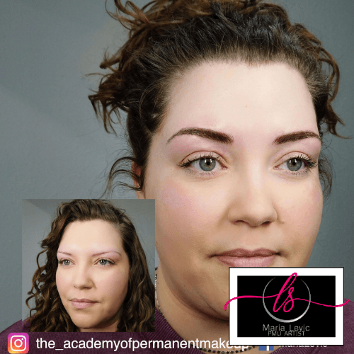 Before and after photos of eyebrow permanent makeup.