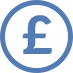 Blue pound sterling symbol inside a light blue circle icon
