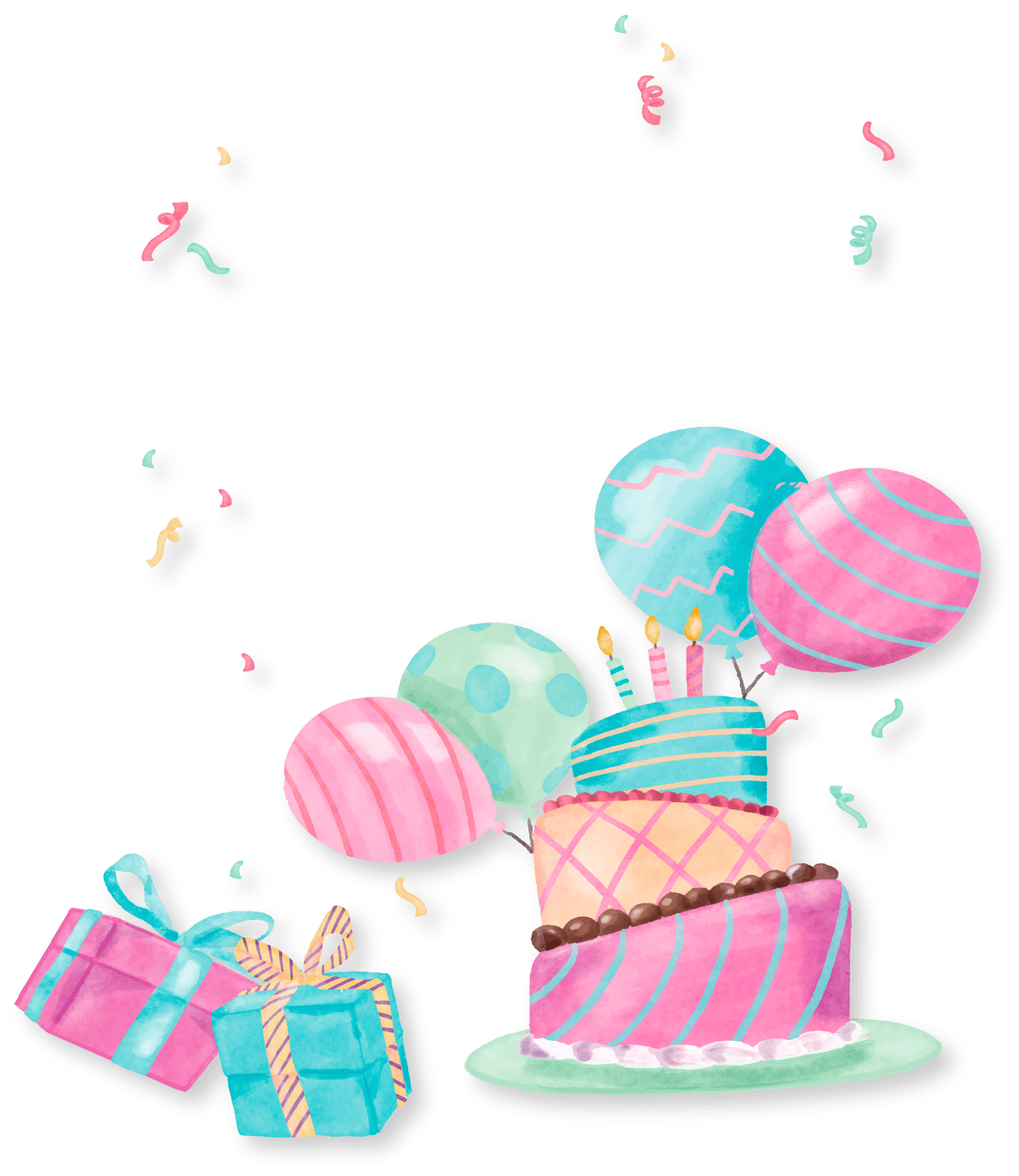 Cake with balloon and Gifts art