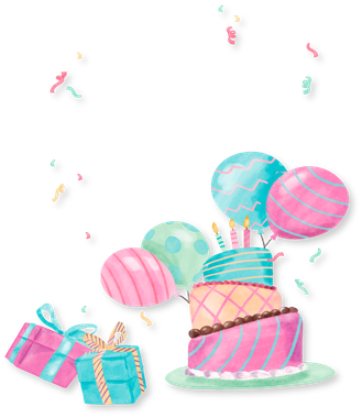 Cake with balloon and gifts art