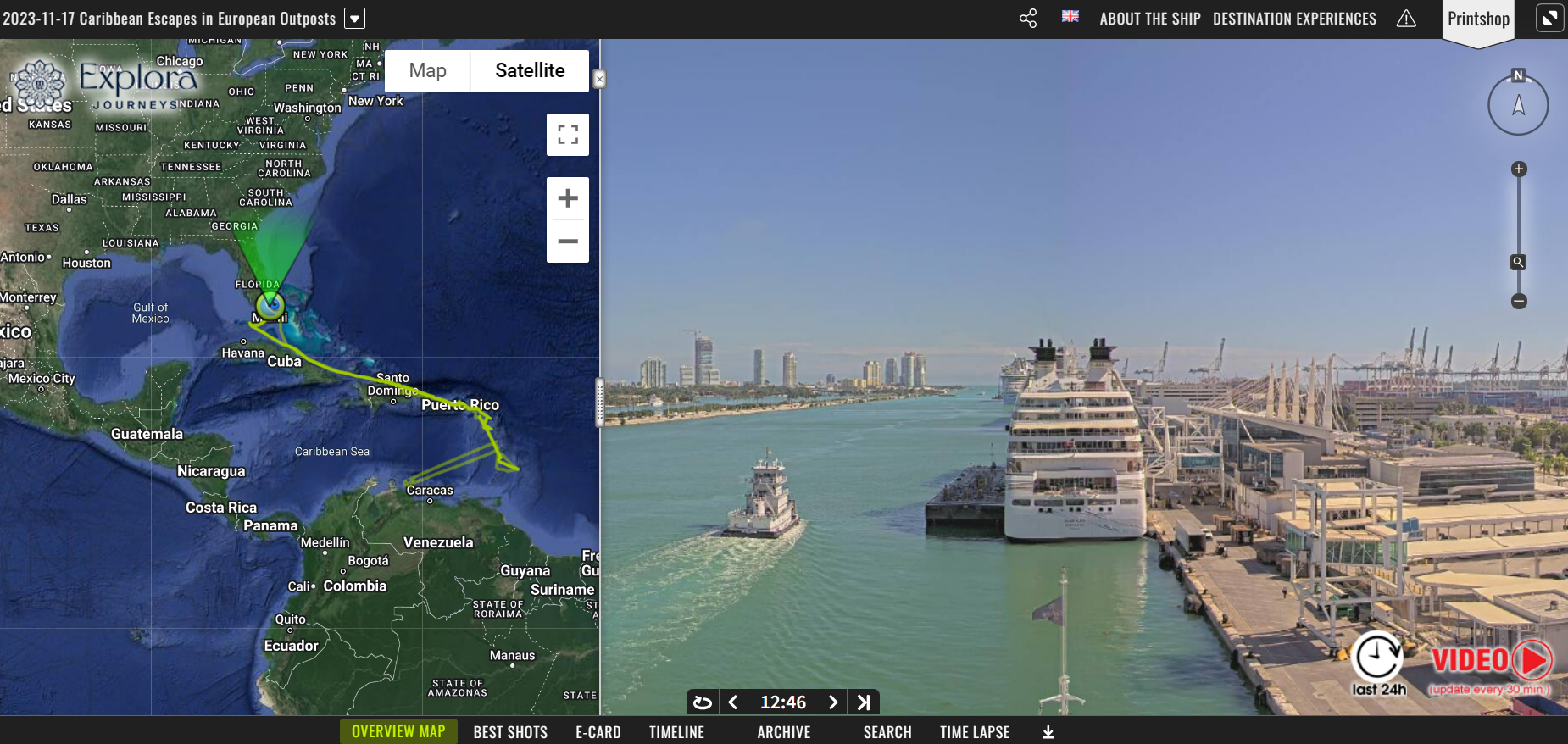 A map of the world and a picture of a ship in the water